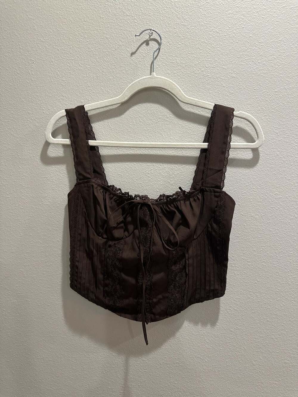 YADMISU Brown Lace Trim Corset Crop Top Size XS